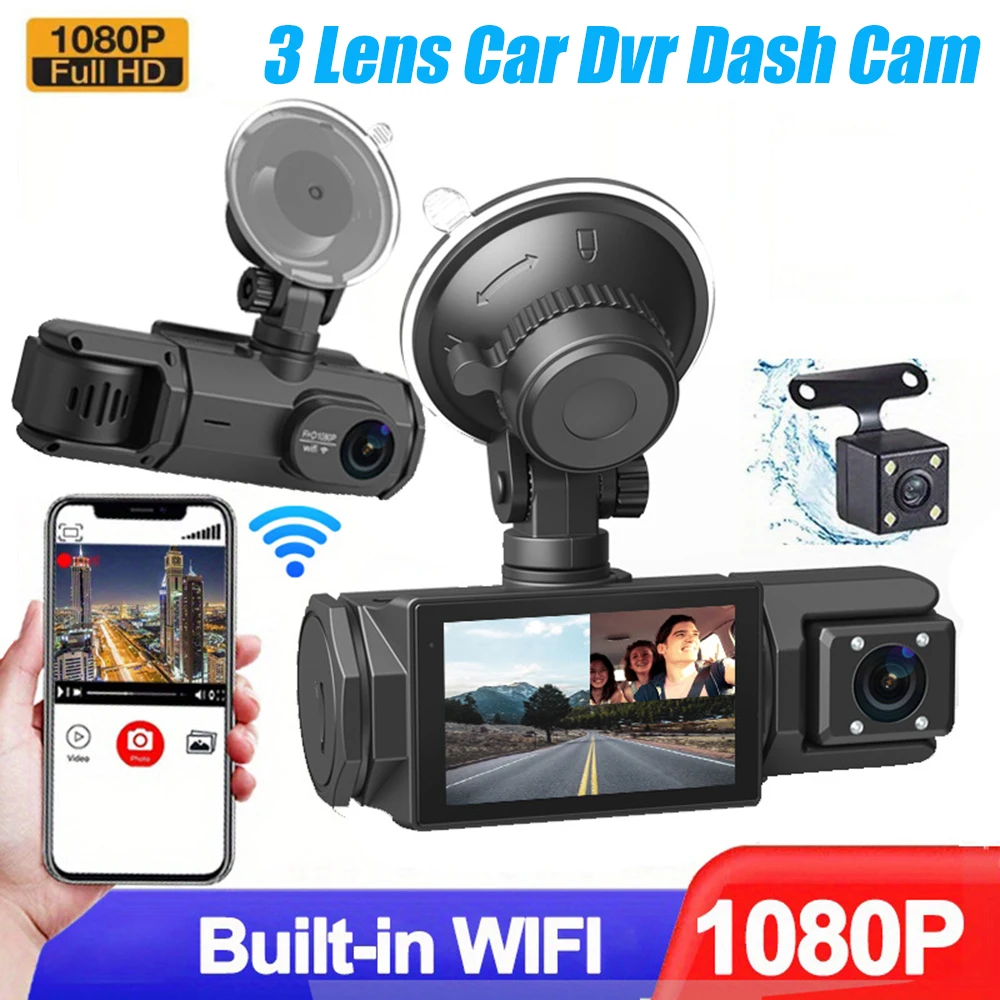3-Kanal-Auto-DVR UHD 4K 3-Objektiv im Inneren Fahrzeug-Dashcam Drei-Wege-Kamera DVRs Recorder Video Registrator WIFI Dashcam Camcorder Image