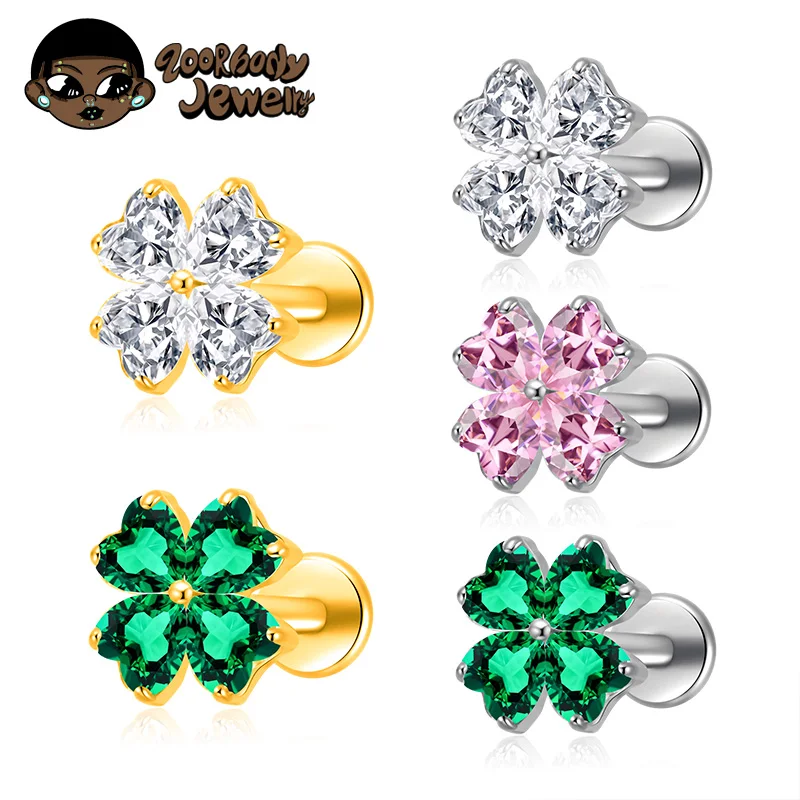 ASTM F136 Titan mit Herz CZ Blume Labor Piercing Labret Lip Studs Sparkle Ohr Tragus Helix Conch Lobe Ohrringe Körperschmuck Image