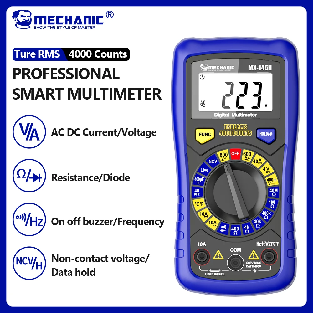 MECHANIC Intelligentes Digitalmultimeter Ture RMS AC/DC-Spannung 600 V NCV Ohm Anti-Burn Tragbarer professioneller Elektrikertester Image