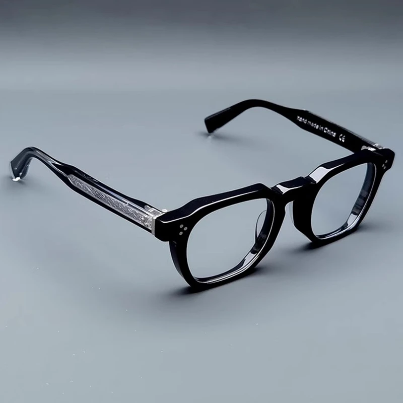Handgefertigtes quadratisches Retro-Brillengestell für Männer und Frauen, trendige Brillen mit dickem Rahmen, hochwertige japanische Vintage-Brillen aus Acetat Image