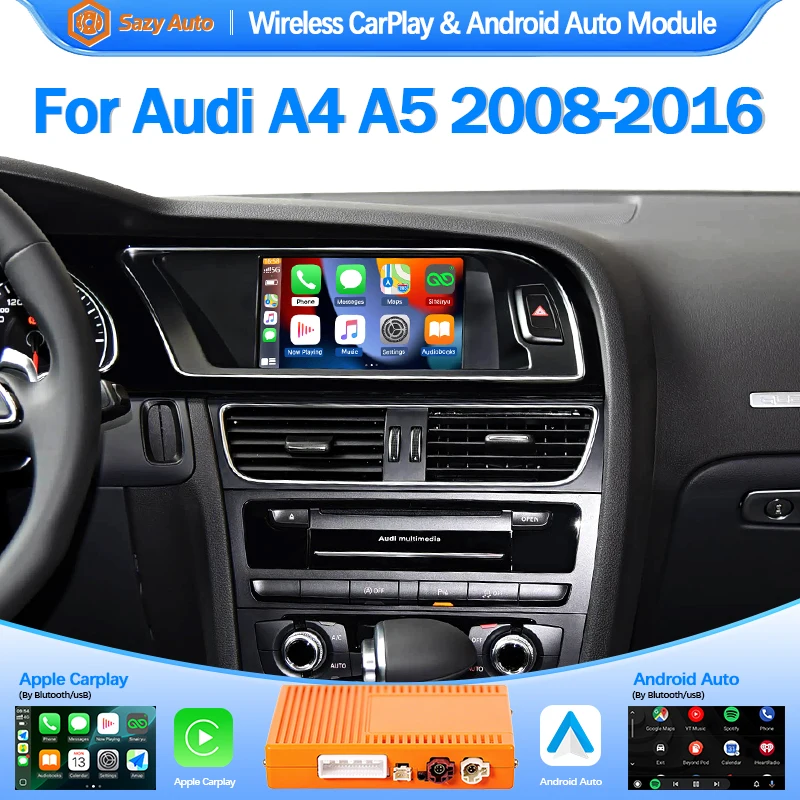 SAZYAUTO Wireless CarPlay Android Auto Modul für Audi A4 B8 A5 Q5 2009-2015 Mirror Link Bluetooth Audio Hinten kamera Box Image