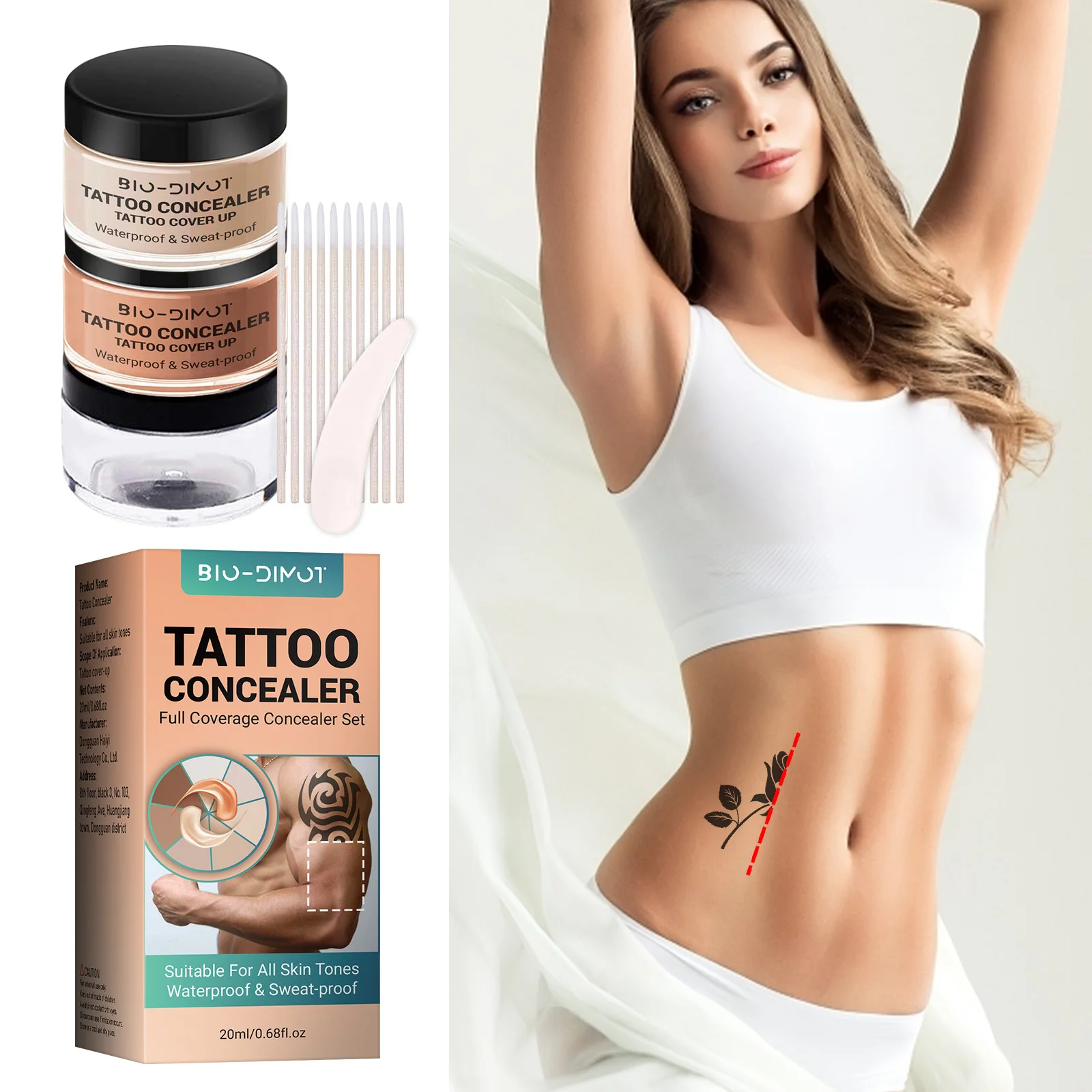 Wasserfeste Concealer-Creme mit vollständiger Abdeckung für Tätowierungen, Narben, natürliche Finish-Grundierung für alle Hauttöne und Arten, Foundation-Creme Image