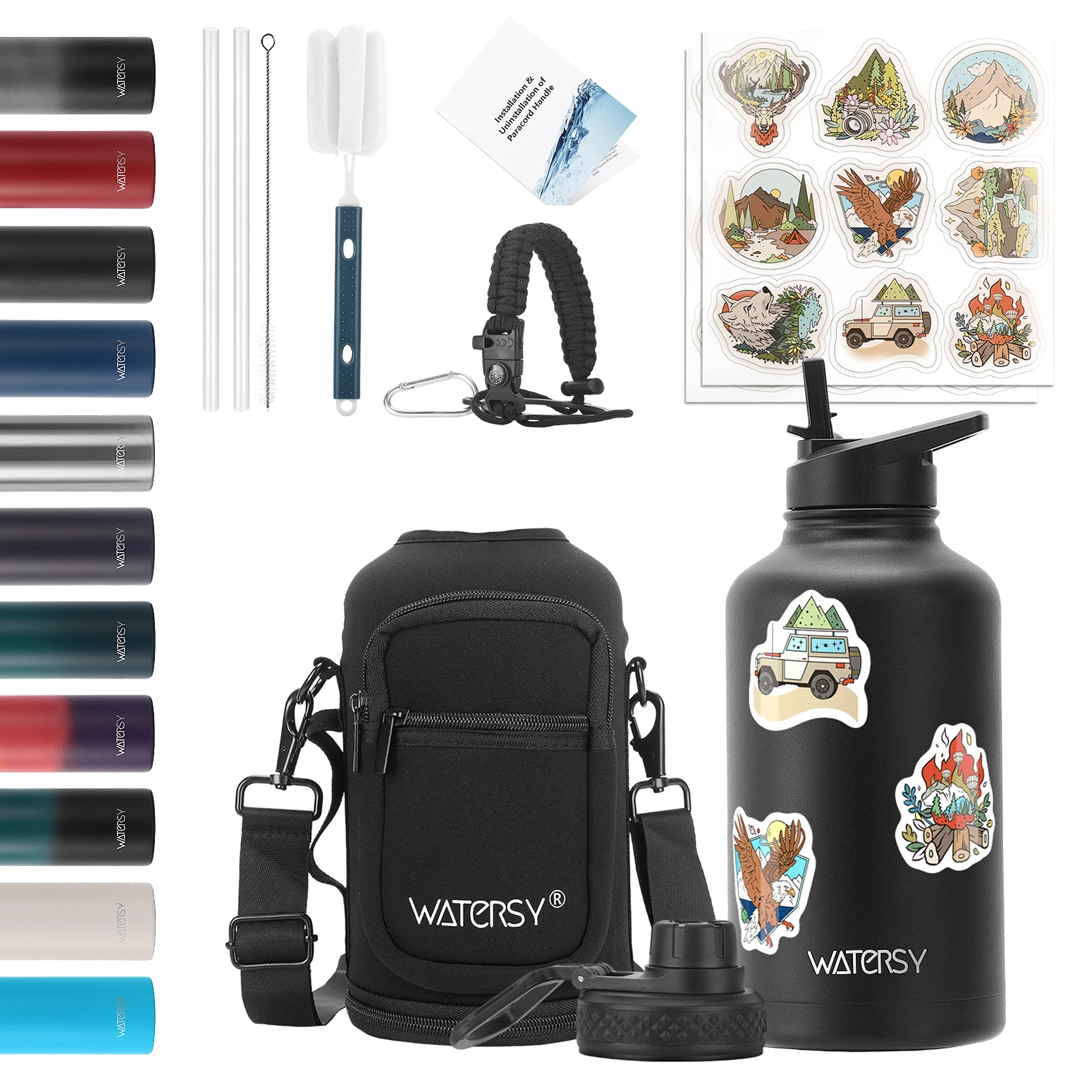 WATERSY 32/40/64 oz isolierte Wasserflasche, Isolierflasche mit großem Fassungsvermögen, Edelstahl-Kaffeebecher für Outdoor, Reisen Image