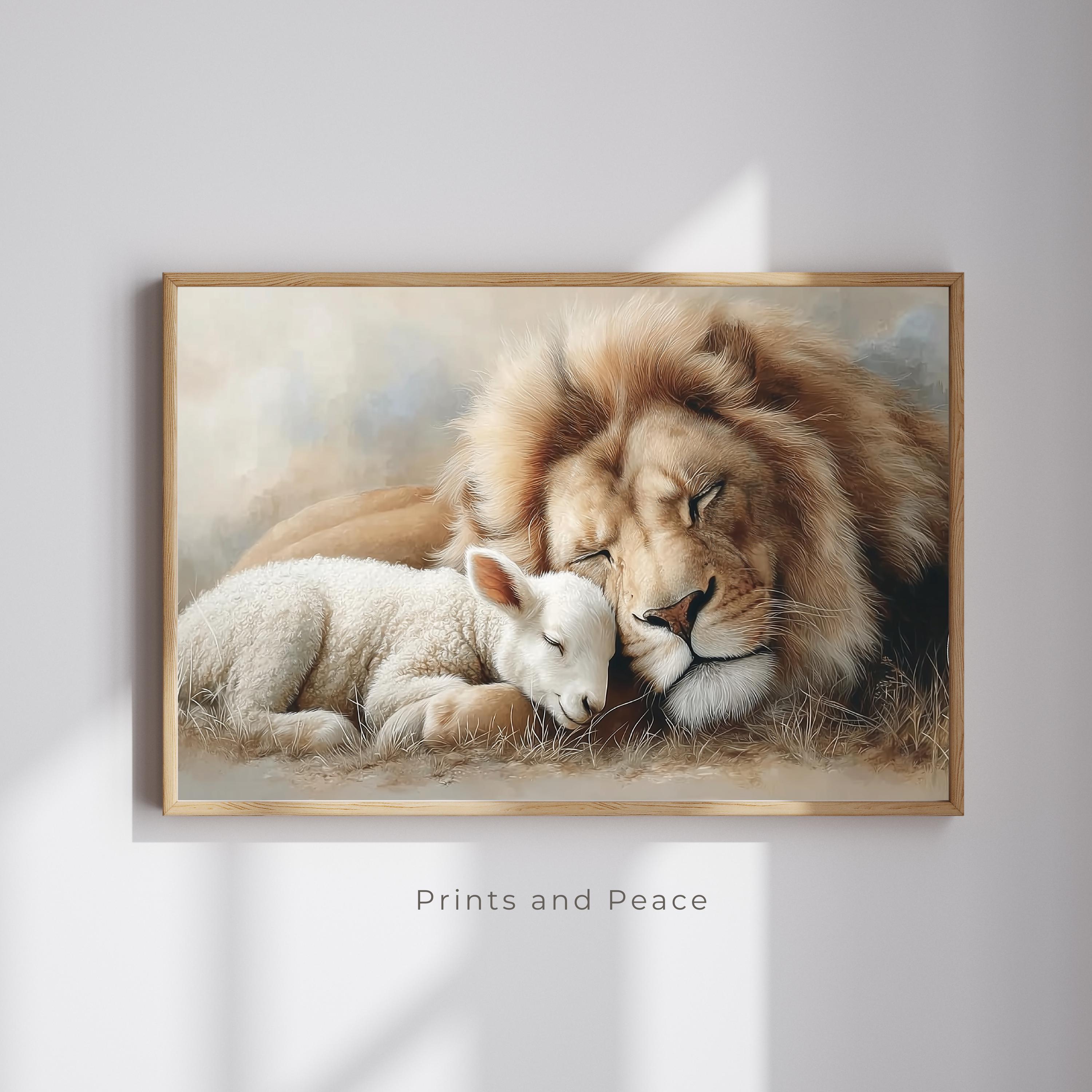 Il Leone e l'Agnello, Arte Cristiana da Parete, leone, agnello, Cristo, Gesù, Dio, leone di Giuda, Agnello di Dio, Stampa Pacifica (Download Digitale)