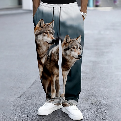 Herren Fuchs Tierwelt Natur Landschaft Jogginghose Hose Freizeithose Mittlere Taille Vintage-Retro Outdoor Jagd Trainieren Elastischer Kordelzug in der Taille Gerade geschnittene Hose mit Taschen Image