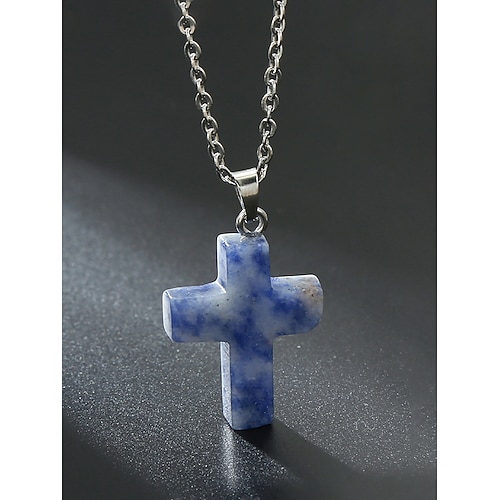 Weihnachtskette für Herren mit Kreuzanhänger aus Naturstein, erhältlich in verschiedenen Farben, stilvolles und trendiges Design, perfektes Weihnachtsgeschenk Image