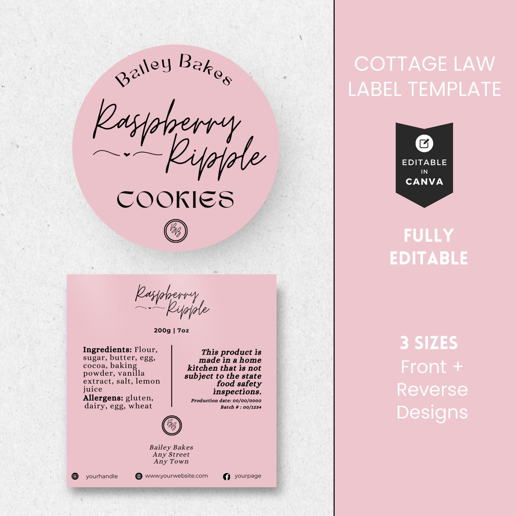 Modello di etichetta alimentare Cottage Law, etichetta rotonda modificabile, adesivo personalizzabile, etichetta Canva, etichetta ingrediente, downloa