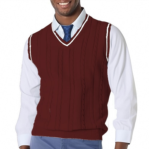 Herren Pullunder Kleid Pullover Pullover Weste Strickpullover Gerippt Zopfmuster Stricken Normale Oberteile Gestrickt Einfach V Ausschnitt Mode Lässig Urlaub Alltagskleidung Bekleidung Herbst Winter Image