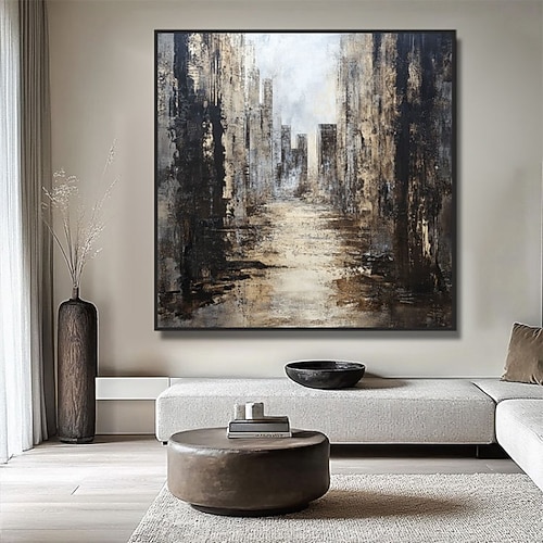 Handgemaltes Ölgemälde auf Acryl-Leinwand, quadratisch, abstrakt, architektonisch, Restaurant-Dekoration, gerollt, rahmenlos, ungespannt Image