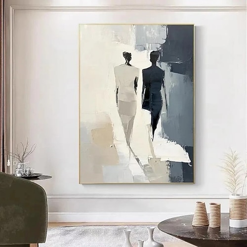 Handgemaltes Ölgemälde auf Leinwand, abstrakte Figuren, Wanddekoration für Zuhause, auf Keilrahmen gespannt / gerolltes, ungespanntes Gemälde Image