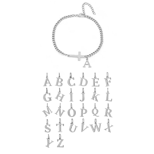 Personalisierte Edelstahl-Fußkette für Damen mit Buchstabenanhängern, Kreuz- und Buchstabenmotiv – ideales Weihnachtsgeschenk – 26 Buchstaben verfügbar Image