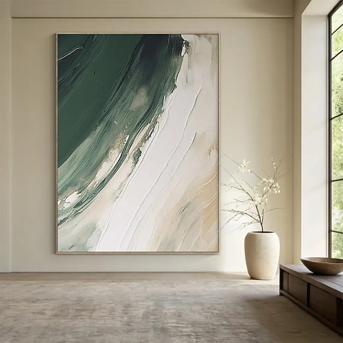 Handgemaltes Ölgemälde auf Leinwand, abstrakte grüne Textur, Wanddekoration für Zuhause, Sofa, Hintergrund, Eingangsbereich, Dekoration, auf Keilrahmen gespannt / gerollt, rahmenlos, ungespannt Image