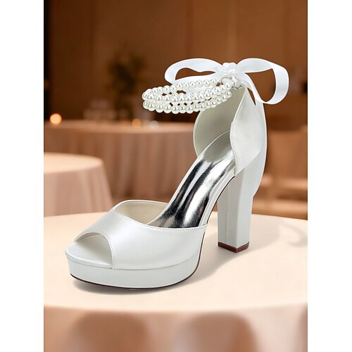 Lila Satin-Plateau-Sandalen mit Perlen-Knöchelriemen für Damen – glamouröse, offene Partyschuhe für Abendveranstaltungen, Hochzeiten und Cocktailpartys Image