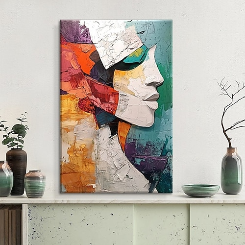 Handgemaltes Ölgemälde auf Leinwand, abstrakte Textur, Spachteltechnik, Figuren, Gesicht, für Zuhause, Sofa, Hintergrund, Eingangsbereich, Dekoration, auf Keilrahmen gespannt / gerollt, rahmenlos, Image