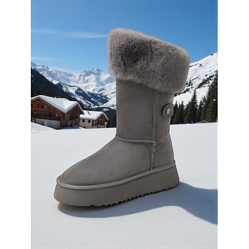 Warme Damen-Winterstiefel aus echtem Leder – stilvolle, lässige Schneestiefel mit Fellbesatz für kaltes Wetter, bequem modisch Image