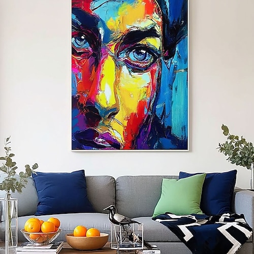 Farbenfrohes Porträt-Ölgemälde, handgemalte Wandkunst, abstraktes Posterbild von Mann und Frau, handgemaltes Heimdekorationsbild in Regenbogenfarben, Gesichtsmalerei, Wali Art Decor Image