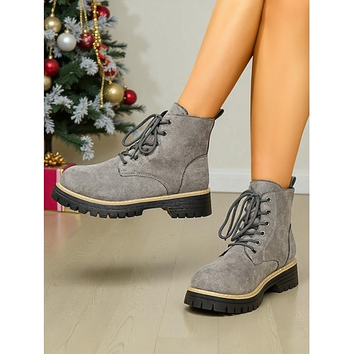 Grüne Schnürstiefeletten für Damen – trendiger Winterstil, ideal für Weihnachtsfeiern, Outdoor-Aktivitäten und den Alltag Image