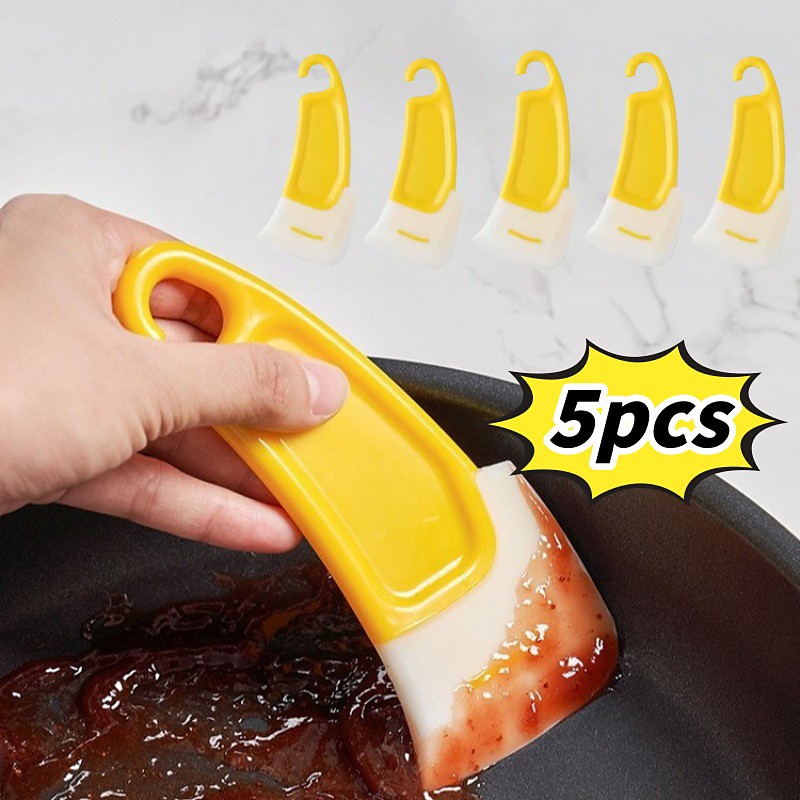 5pcs Cleaning Spatula Kitchen Scraper Soft Blade Scraper Brush Dirty Pan Pot Dishes Cleaner Tools Cooking Baking Tool Kitchen Gadget