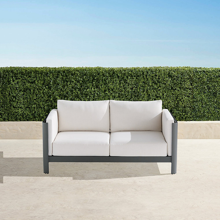 Azores Loveseat with Cushions in Matte Black Aluminum - Botanic Bliss Dune - Frontgate
