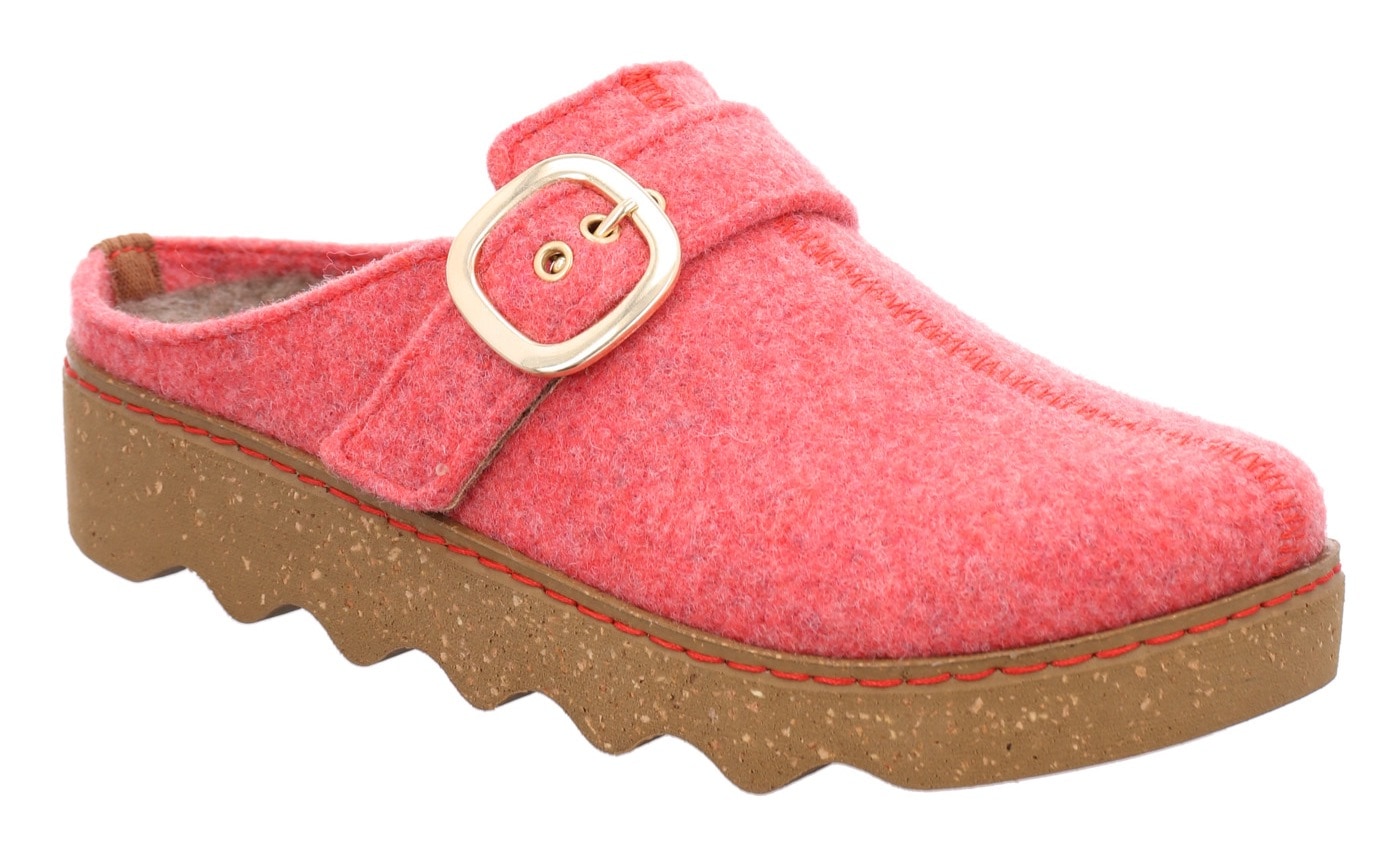 Pantoffel ROHDE "FOGGIA", Damen, Gr. 41, hellrot, Filz, meliert, Schuhe, Hausschuh, Schlappen, Clog mit Plateausohle