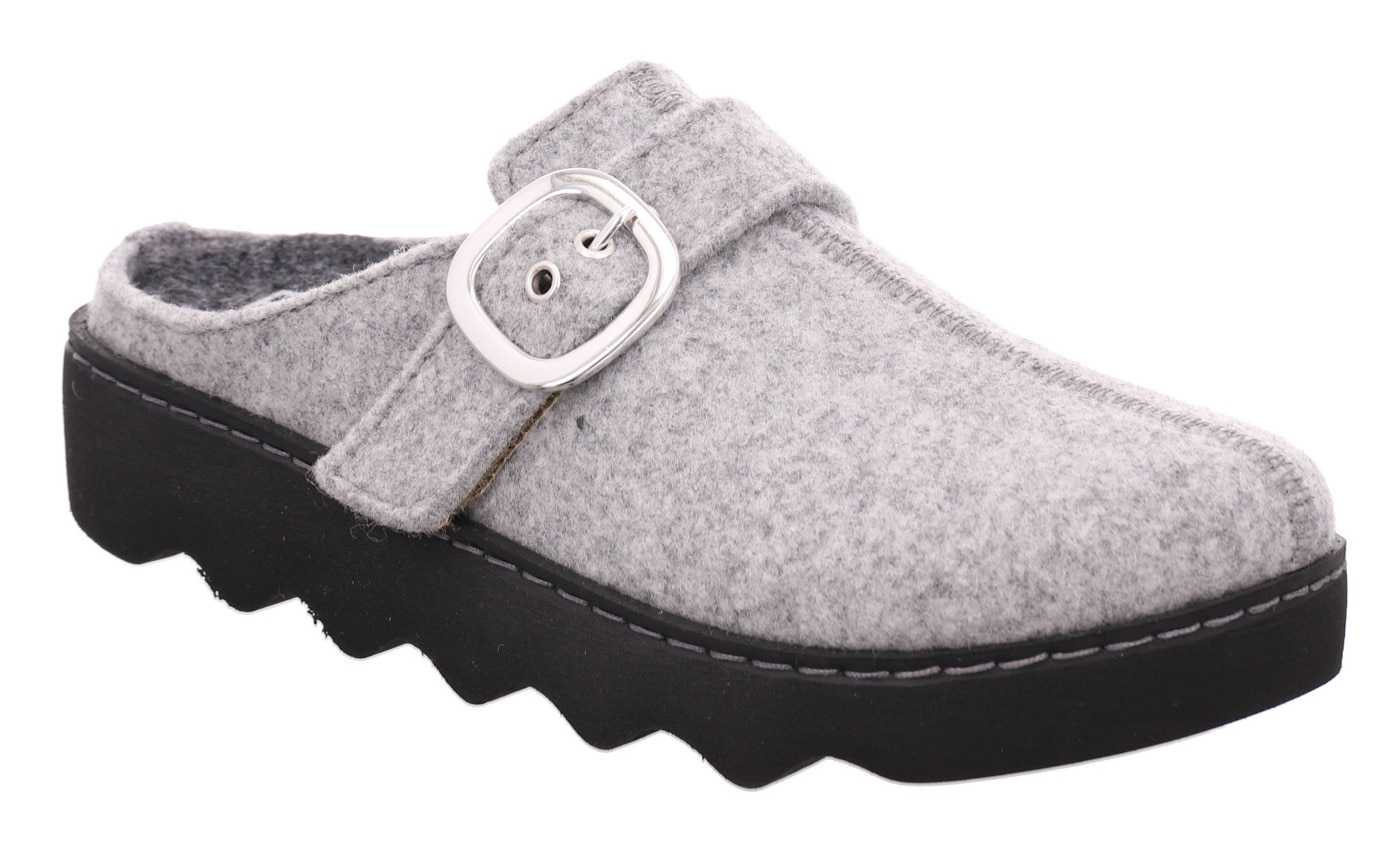 Pantoffel ROHDE "FOGGIA", Damen, Gr. 42, hellgrau, Filz, meliert, Schuhe, Hausschuh, Schlappen, Clog mit Plateausohle