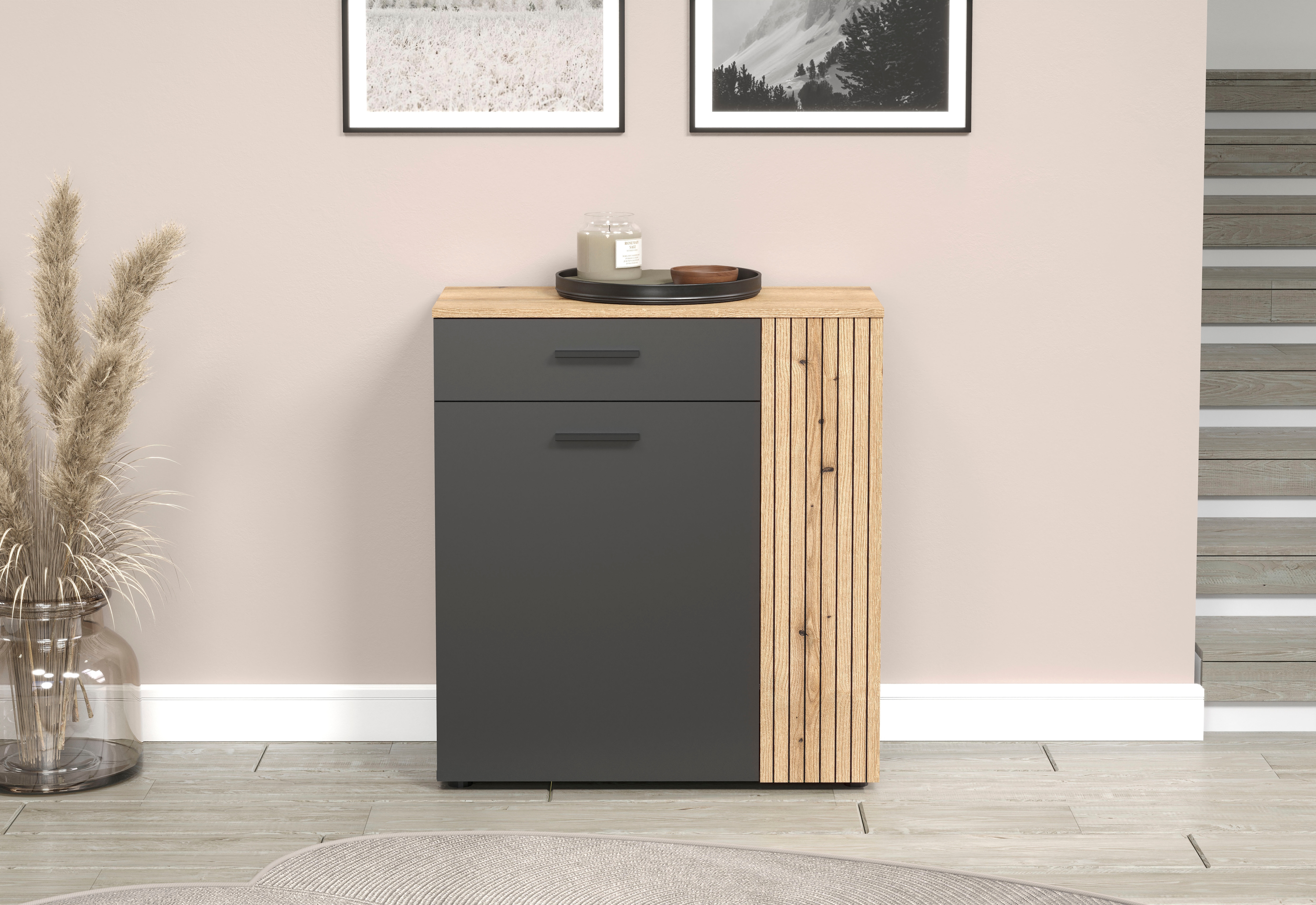 Schuhschrank HOME AFFAIRE "Estepona", anthrazit, B:80cm H:88cm T:36cm, Holzwerkstoff, Kunststoff, Schränke, Schuhschrank