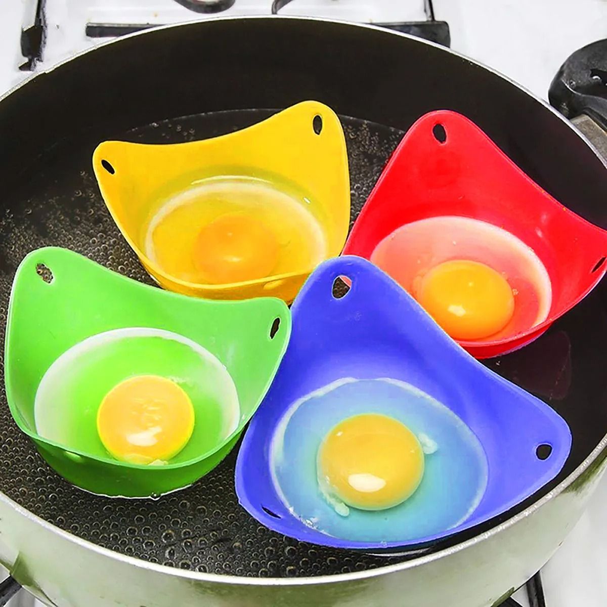 Silicone Egg Poacher Cups Egg Boiler Mold For Microwave Air Fryer Stovetop Cooking multi Color 4 Pcs