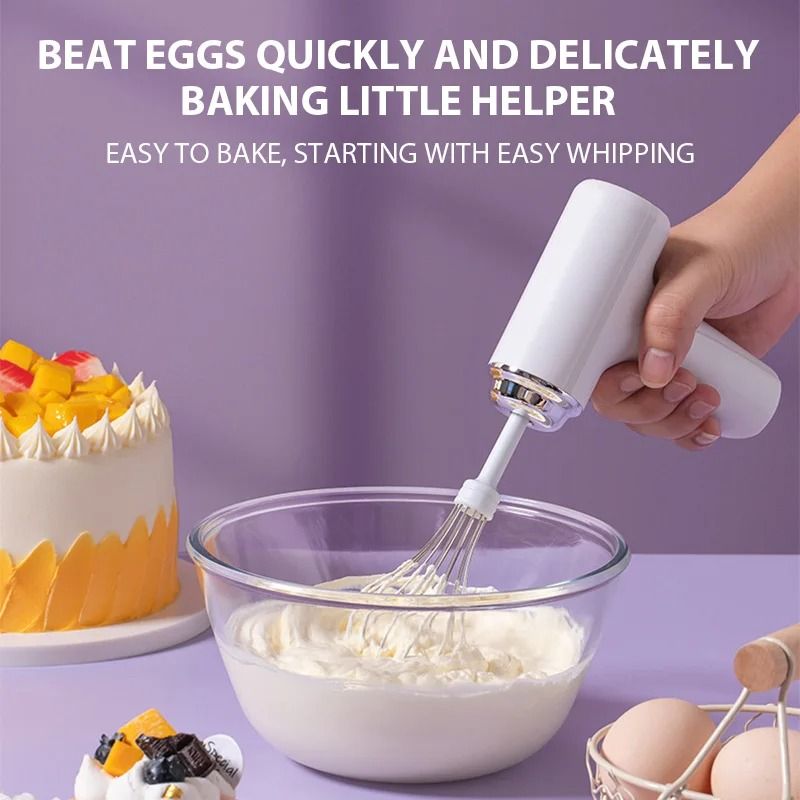 Rechargeable Handheld Electric Egg Beater With Type C Charging And Three Speed Control purple