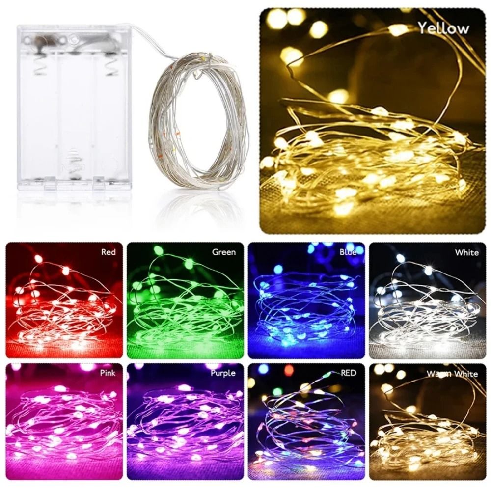 Copper Wire LED Fairy String Lights Battery Powered Decorative Garland For Holiday, Wedding And Party Decor pink 5m50led
