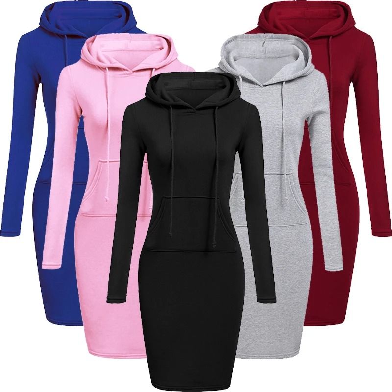 Ladies Dress Autumn Women Hooded Dress Hoodie Sweatshirt Tops m gray