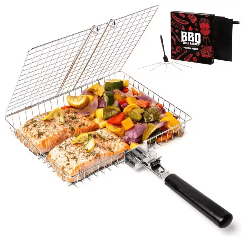 GrillMate Portable Folding BBQ Grill Basket With Handle b