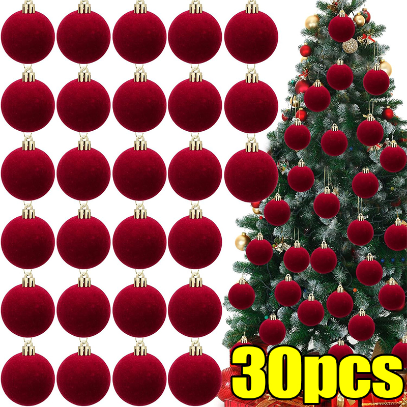 Velvet Christmas Balls Wine Red, Flocked Xmas Tree Pendents, Elegant Navidad Festival Ornaments, Party And Home Decor white 1pc