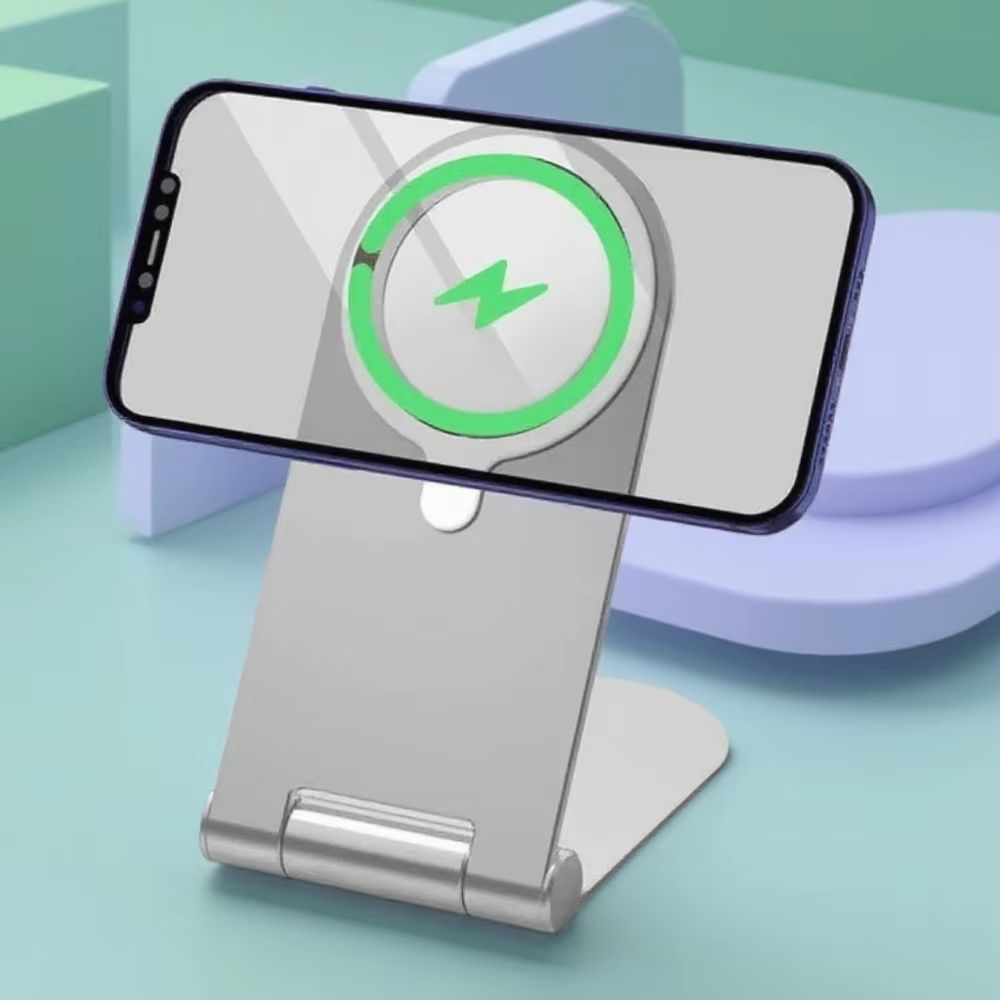 Folding Wireless Charger Stand Aluminum Alloy Magnetic Holder For MagSafe Devices grey