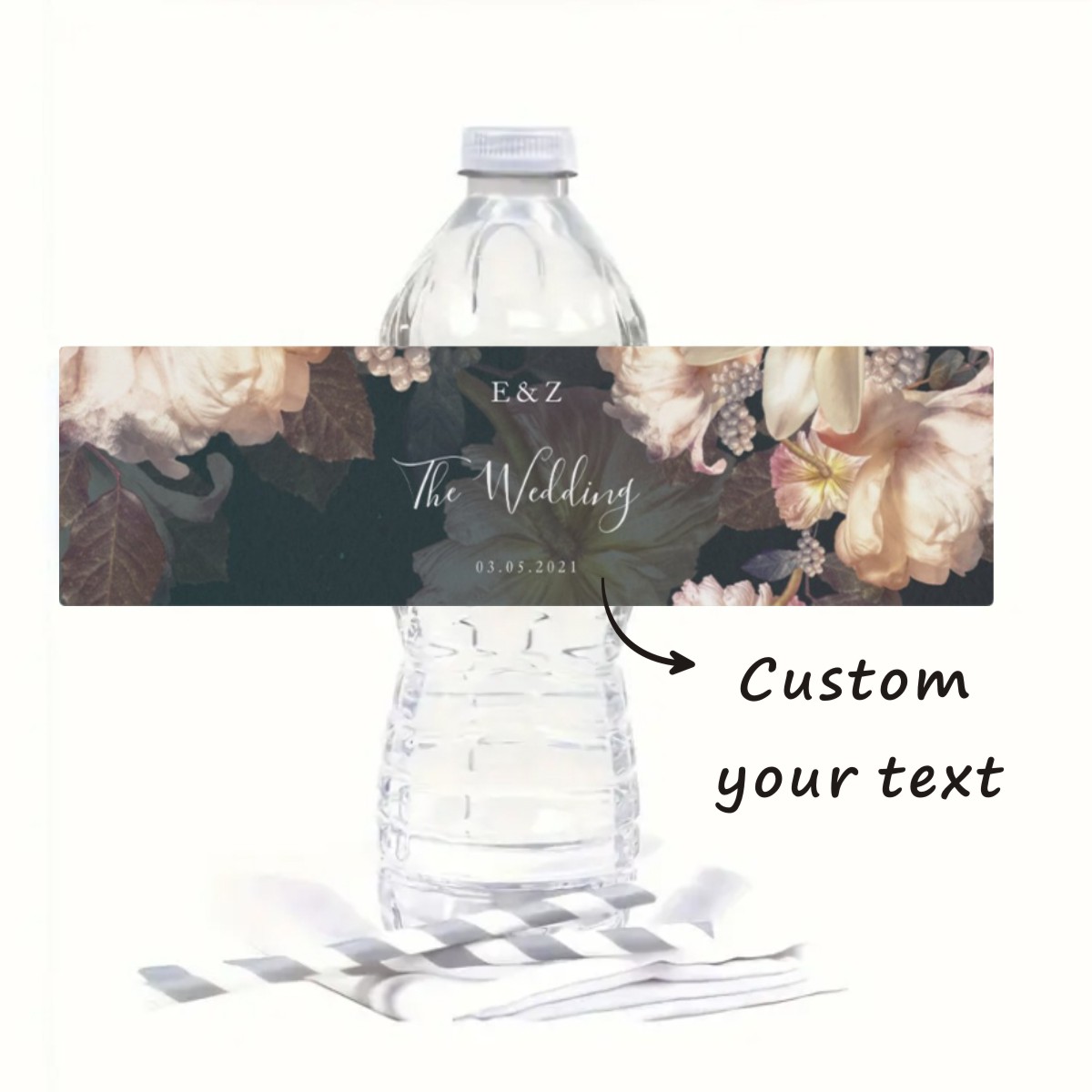 Modern Wedding Water Bottle Label, Personalized Wedding Bottle Label, Elegant Custom Bater Bottle Label p638 21x5cm 30pcs