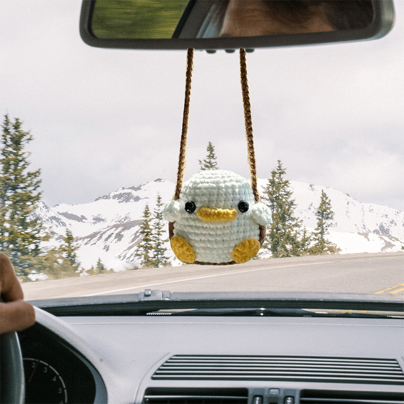 Crochet Frog And Duckling Car Pendant, Cute Soft Yarn Animal Decor, Rearview Mirror Gift Charm frog