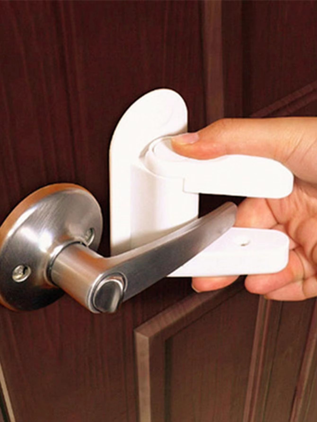 SafeGrip Child Door Handle Lock Punch Free Baby Proofing Safety Latch white