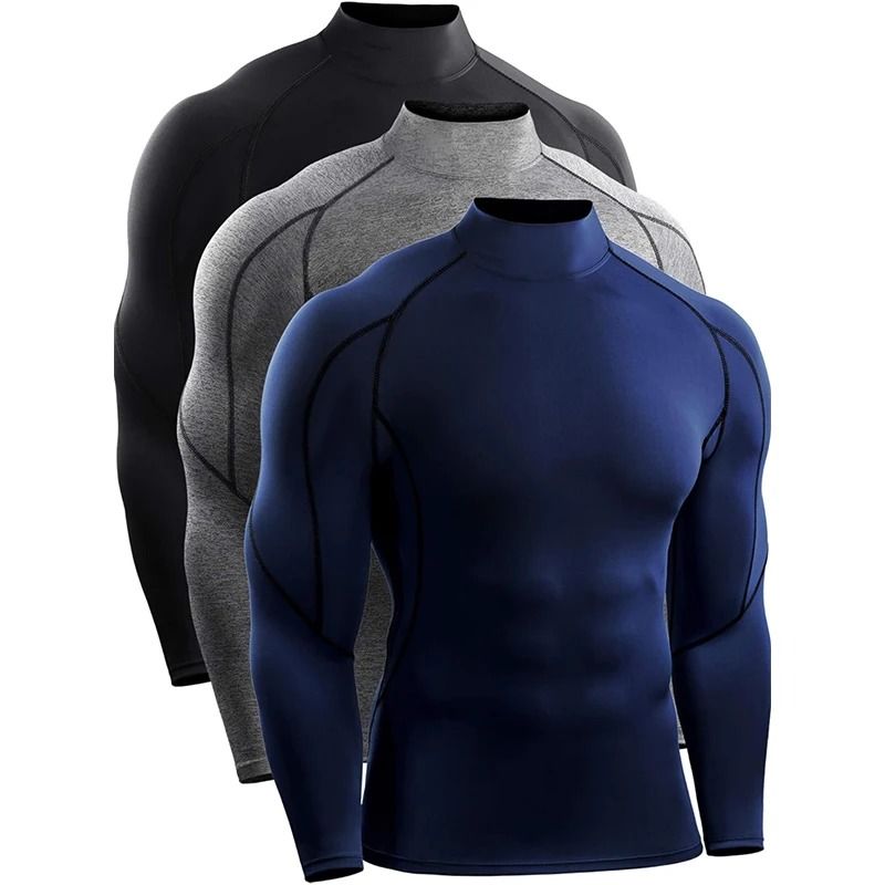 Men Long Sleeve Compression Running T Shirt Gym Fitness Training Top s black