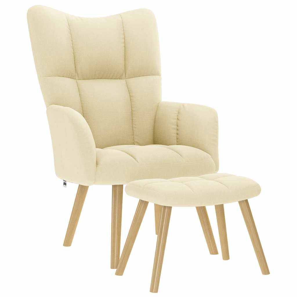 vidaXL Relaxsessel mit Hocker Creme Stoff Image