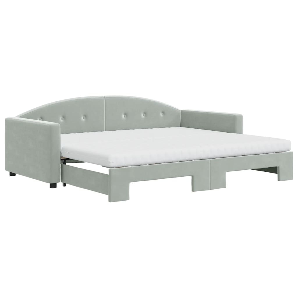 vidaXL Tagesbett Ausziehbar mit Matratzen Hellgrau 90x190 cm Samt Image