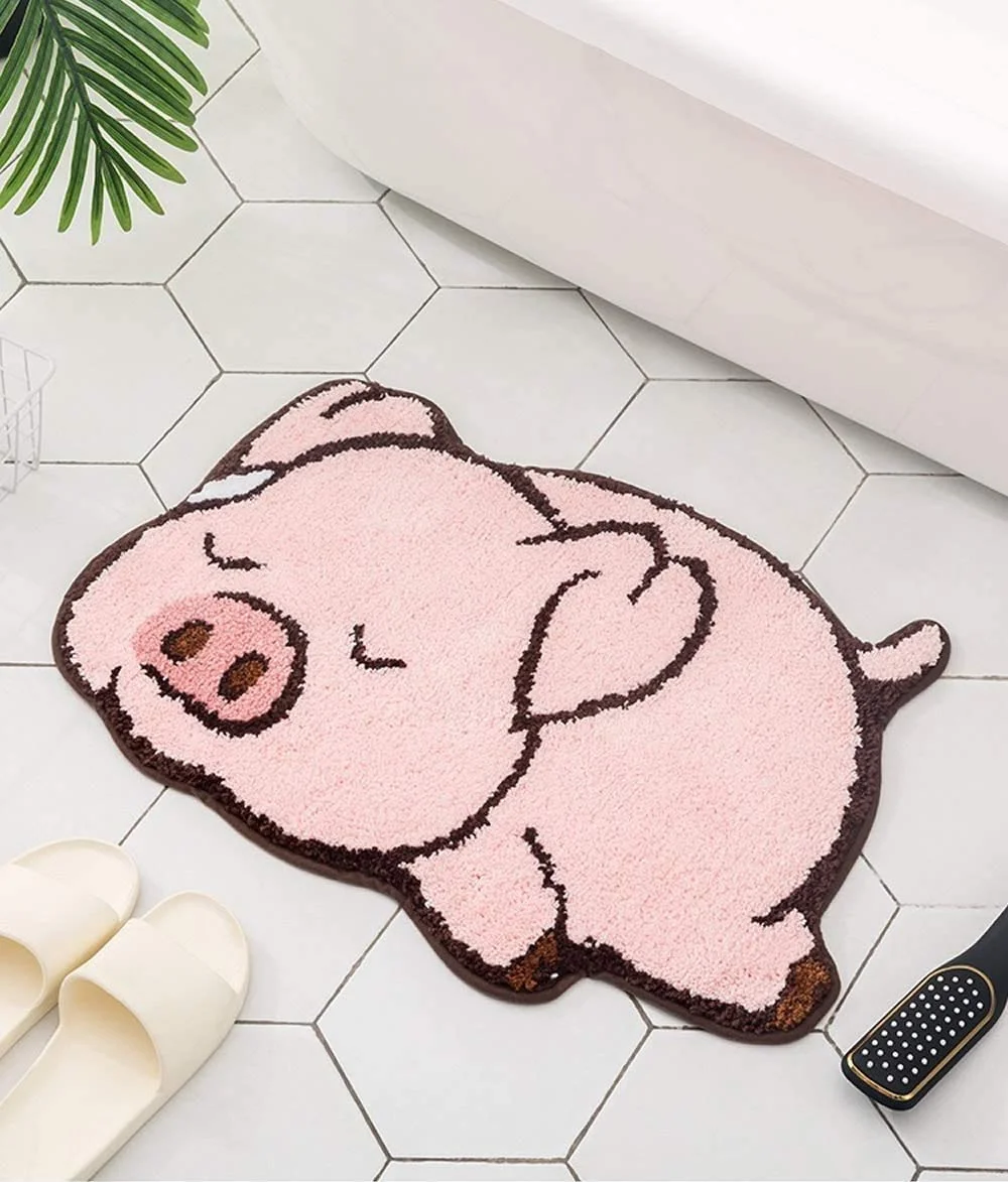 VIKAMA Tapis de bain épais Design cochon rose Tapis de salle de bain mignon, Tapis de bain, Chambre d'enfants, Salle d'exposition, Tapis de bain, Tapis de bain antidérapant, Tapis de jeu