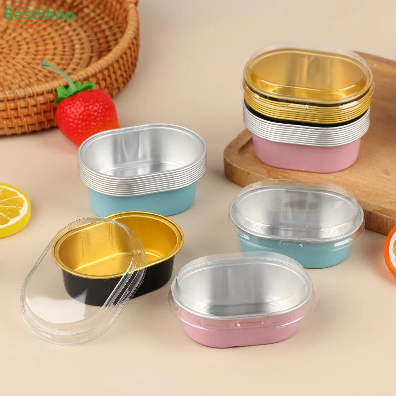  Ovale halbgekochte Käsekuchenform, Puddingkuchenbecher, Backgeschirr aus Aluminiumfolie, hitzebeständiger und hochtemperaturbeständiger Becher Image