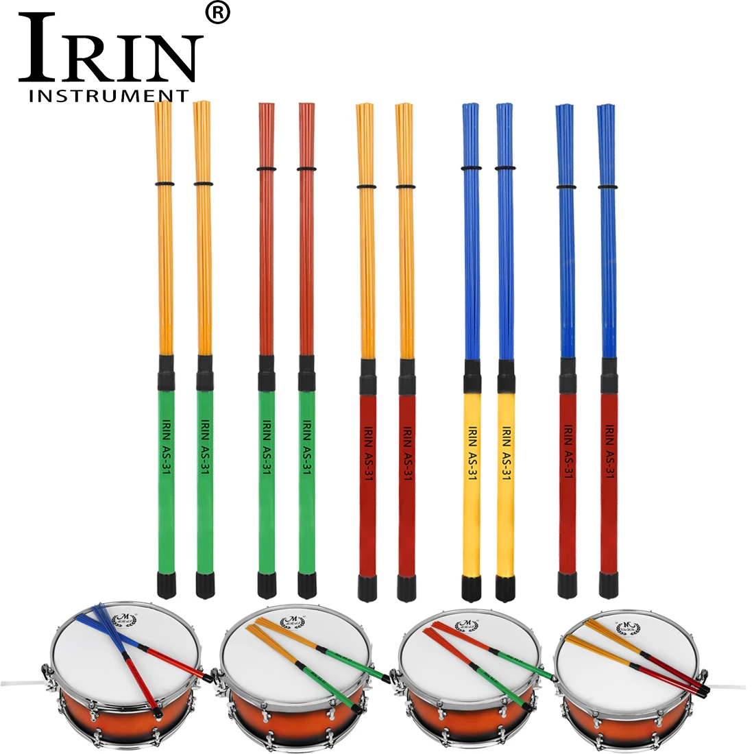 IRIN AS-31 Drumstick-Bürsten, Trommelbürsten, Nylon-Bundle-Sticks, hochfester Griff aus Aluminiumlegierung, Percussion-Zubehör Image