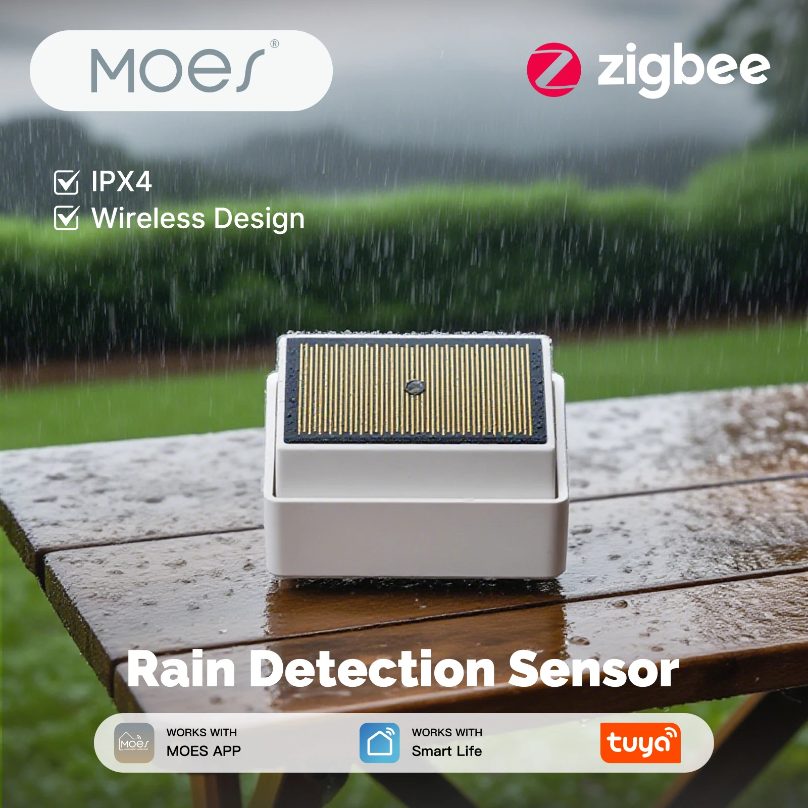 MOES Tuya ZigBee Smart Regen Erkennung Sensor Wasser Leckage Überschwemmung Detektor Drahtlose IPX4 Wasserdichte Outdoor Verwenden Batterie Betrieben Image