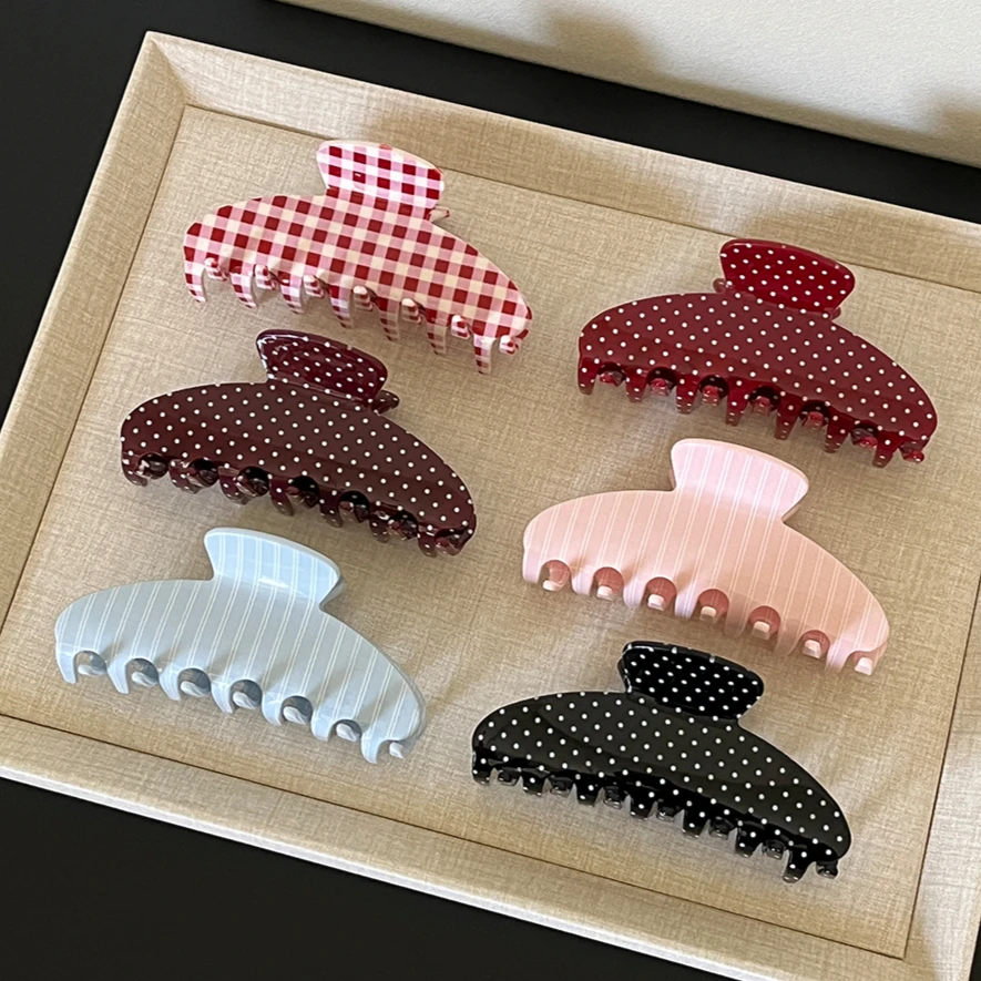 Modische große Haarklammern für Damen und Mädchen, Retro-kariert, gepunktet, starker Halt, rutschfester Haarschmuck für den Alltag Image