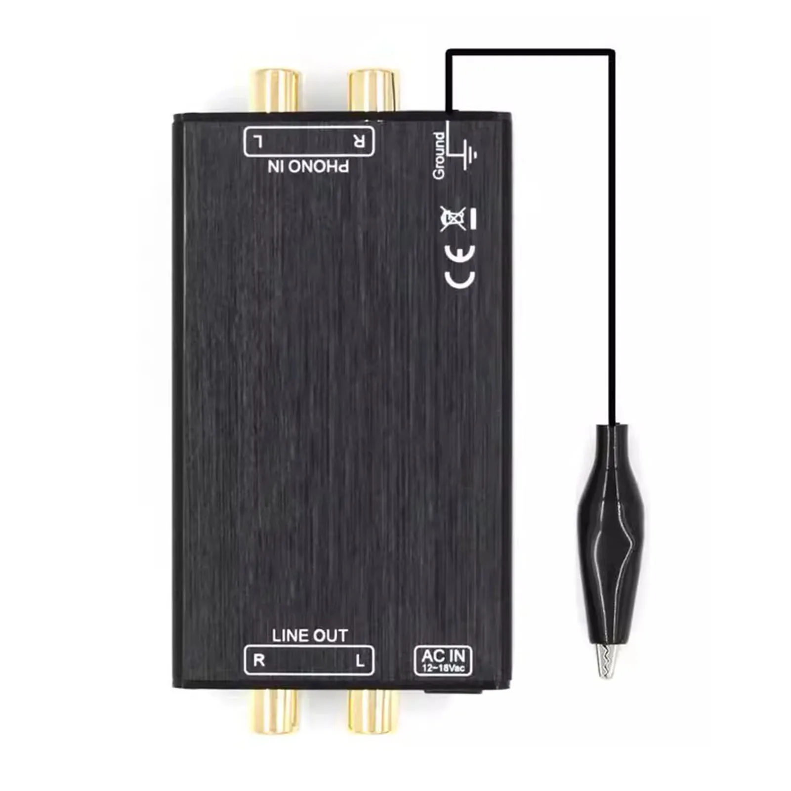 Phono-Vorverstärker, Gehäuse aus Aluminiumlegierung, Mini-Stereo-Phono-Vorverstärker, 2 Eingänge, 2 Ausgänge, tragbar, super geräuscharm, für Plattenspieler Image