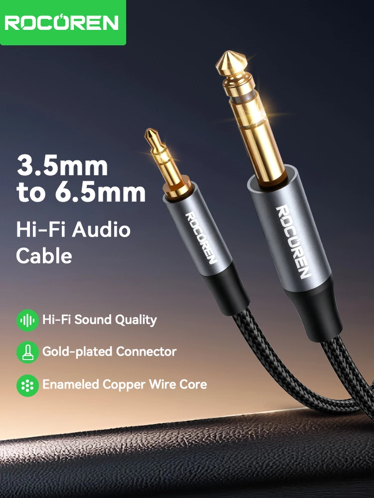 Rocoren 3,5 mm auf 6,5 mm Audio-Klinkenkabel für Computer, Laptop, Headsets, Soundkarte, Handy, DVD-Verstärker, Stecker auf Stecker, Audiokabel Image