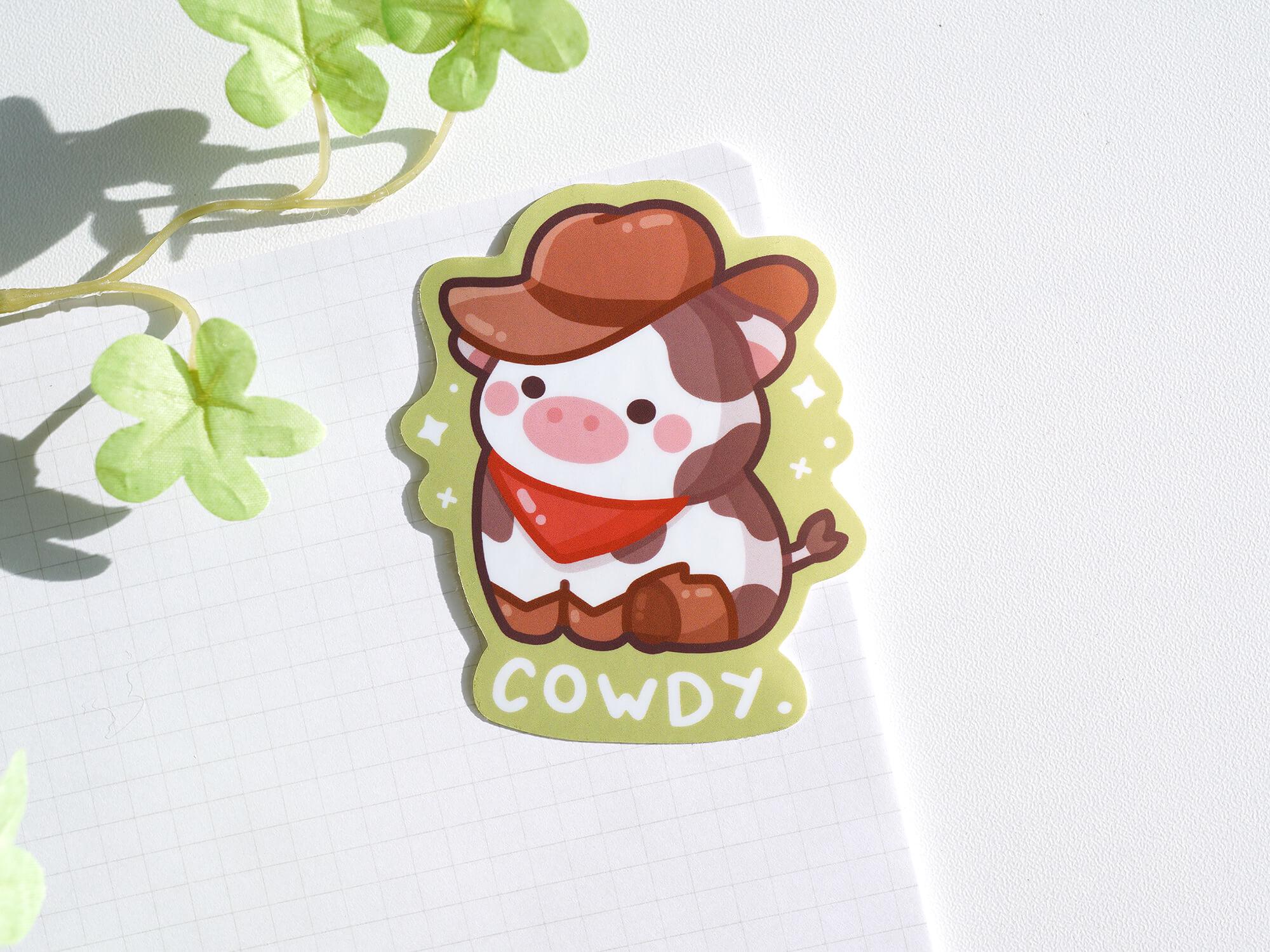 Adesivo Cowdy, Adesivo Ciao Mucca, Adesivo Mucca Carina, Adesivo Cowboy Carino, Adesivo Divertente, Adesivo per Laptop, Adesivo per Bottiglia d'Acqua,