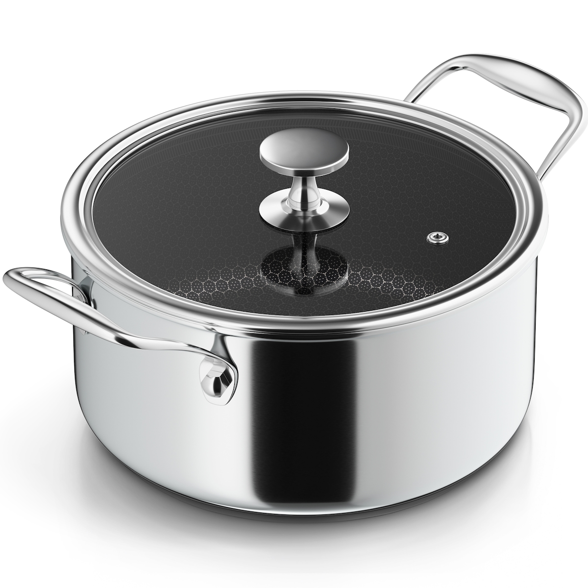 MORLEOS Schmortopf Ø 20 cm – 3 l – Antihaft-Waben-Keramik – 5-Schicht-Topf mit flachen Glasdeckel – Induktion – Energiesparend Image