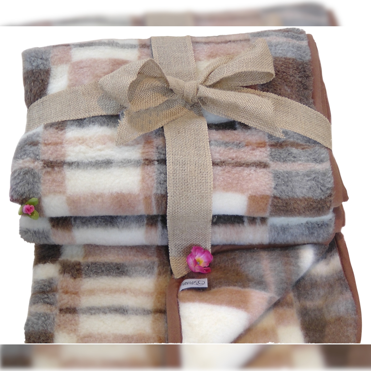 Sheep Dreams Schafwolldecke aus Merino Schurwolle (Braunkariert,160cm x 200cm) Image