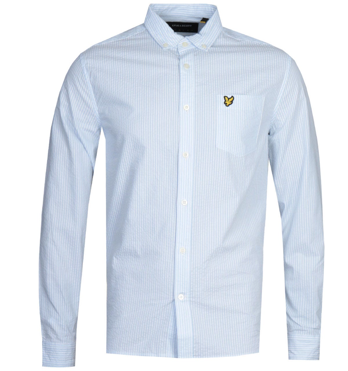 Lyle & Scott Seersucker Pool Blau Langarmhemd Image